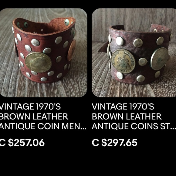 Vintage Genuine Leather Wristband / Coins / Made In Canada / Carole Garber - Picture 10 of 10